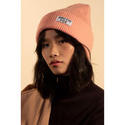 Pink knit beanie hat