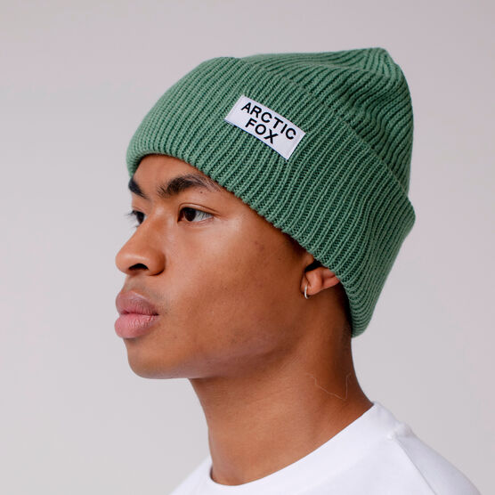 Green knit beanie hat