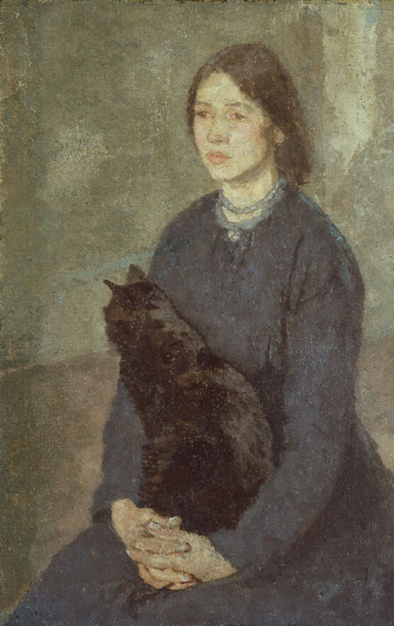John: Young Woman Holding a Black Cat