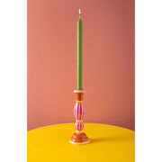 Wooden Carved Candlestick Pink Stripe