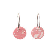 Pink & white patterned circles on hoop earrings