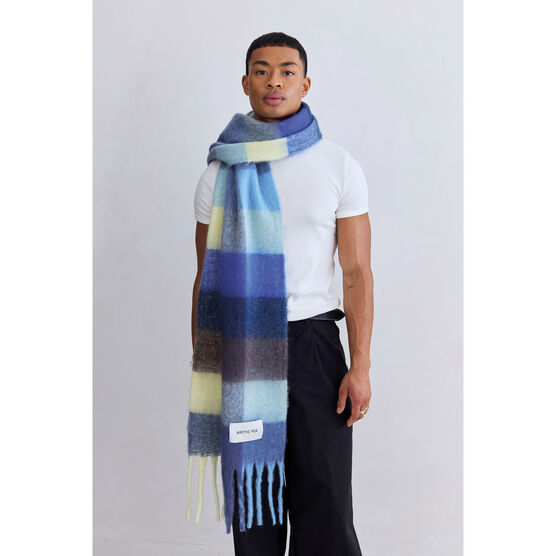 Navy check wide scarf