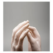 Miniature sculpture replica of two intertwined hands detail