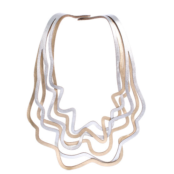Curves gold and silver leather necklace