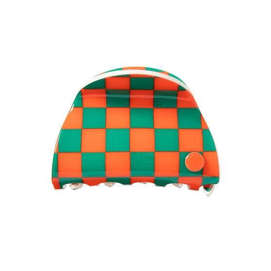 Orange and green checkered hair claw clip