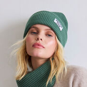 Green knit beanie hat