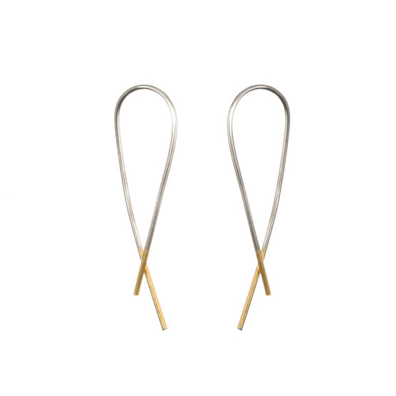 Silver and gold crossover earrings
