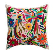 Mexican Otomi embroidered cushion cover (hummingbirds and parrot)