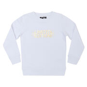 White kids' sweatshirt with Limited Edition chest graphic - front
