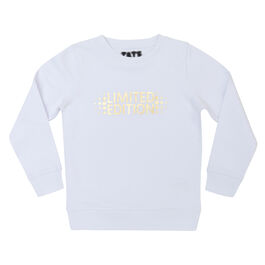 White kids' sweatshirt with Limited Edition chest graphic - front
