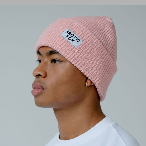 Pink knit beanie hat