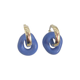 Blue Murano glass donut charm hoop earrings