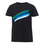 Black t-shirt with green, blue and white painted stroke - front