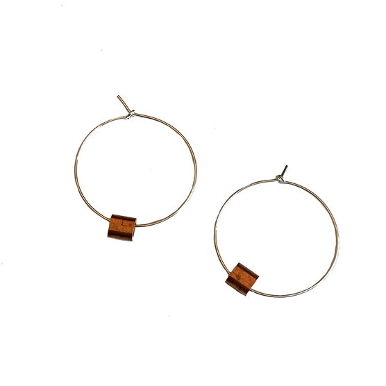 Silver and copper Ferrule hoop earrings