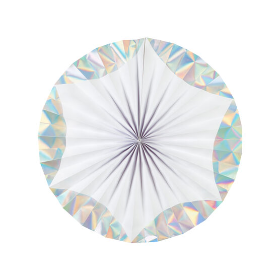 Giant iridescent paper pinwheel decorations