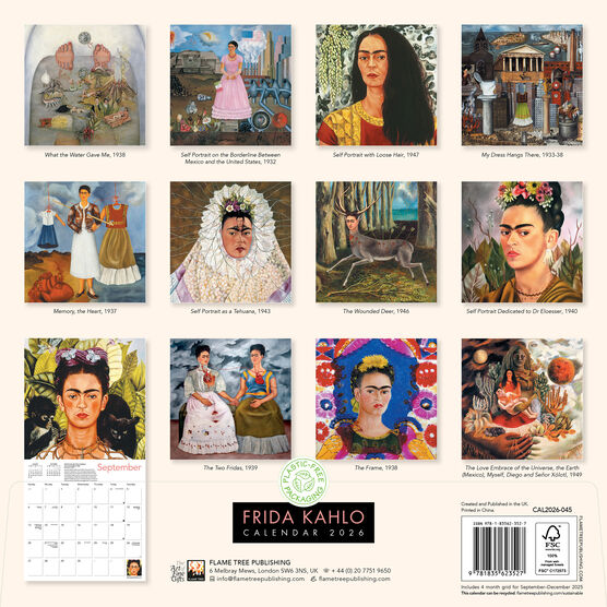 Frida Kahlo Art 2026 wall calendar