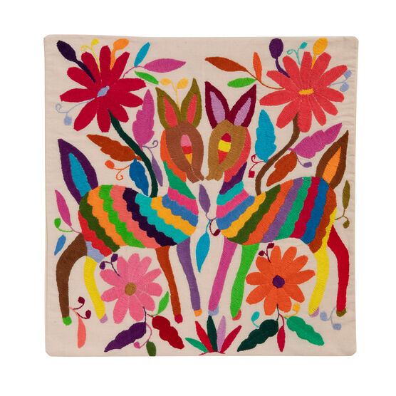 Mexican Otomi embroidered cushion cover (two deer)
