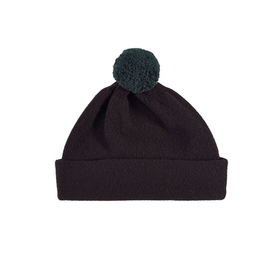 Plain black contrast pompom hat