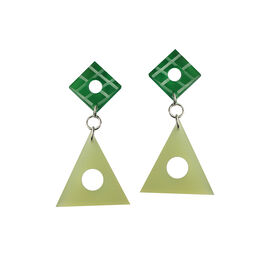 Green triangle drop earrings