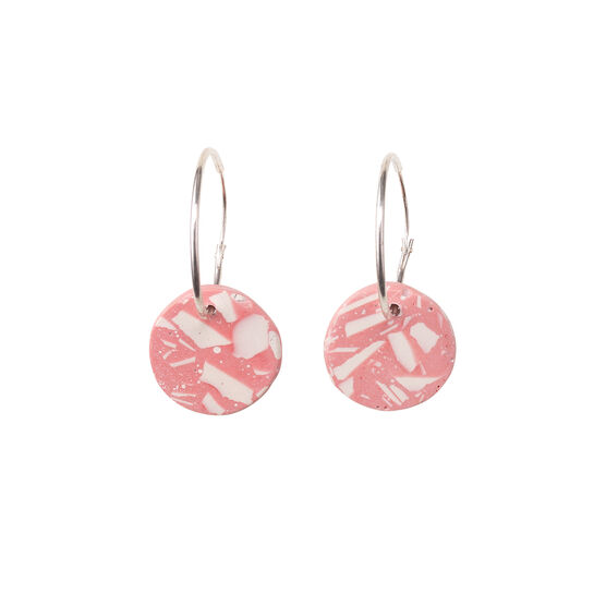 Pink and white terrazzo circle hoop earrings