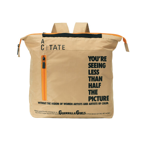 Ally Capellino Guerrilla Girls tan rucksack