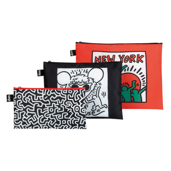 Keith Haring set of three zip pouches