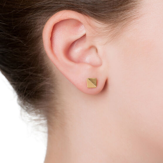 Gold fold square stud earrings