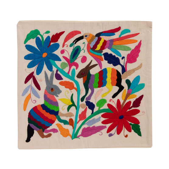 Mexican Otomi embroidered cushion cover (armadillos)
