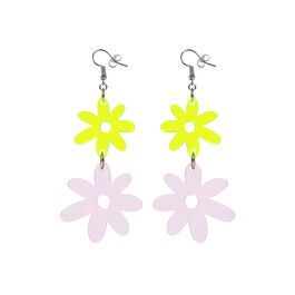 Flower Power acid yellow & pink drop earrings