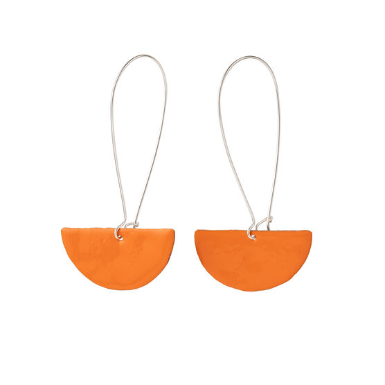 Orange half circle long drop earrings