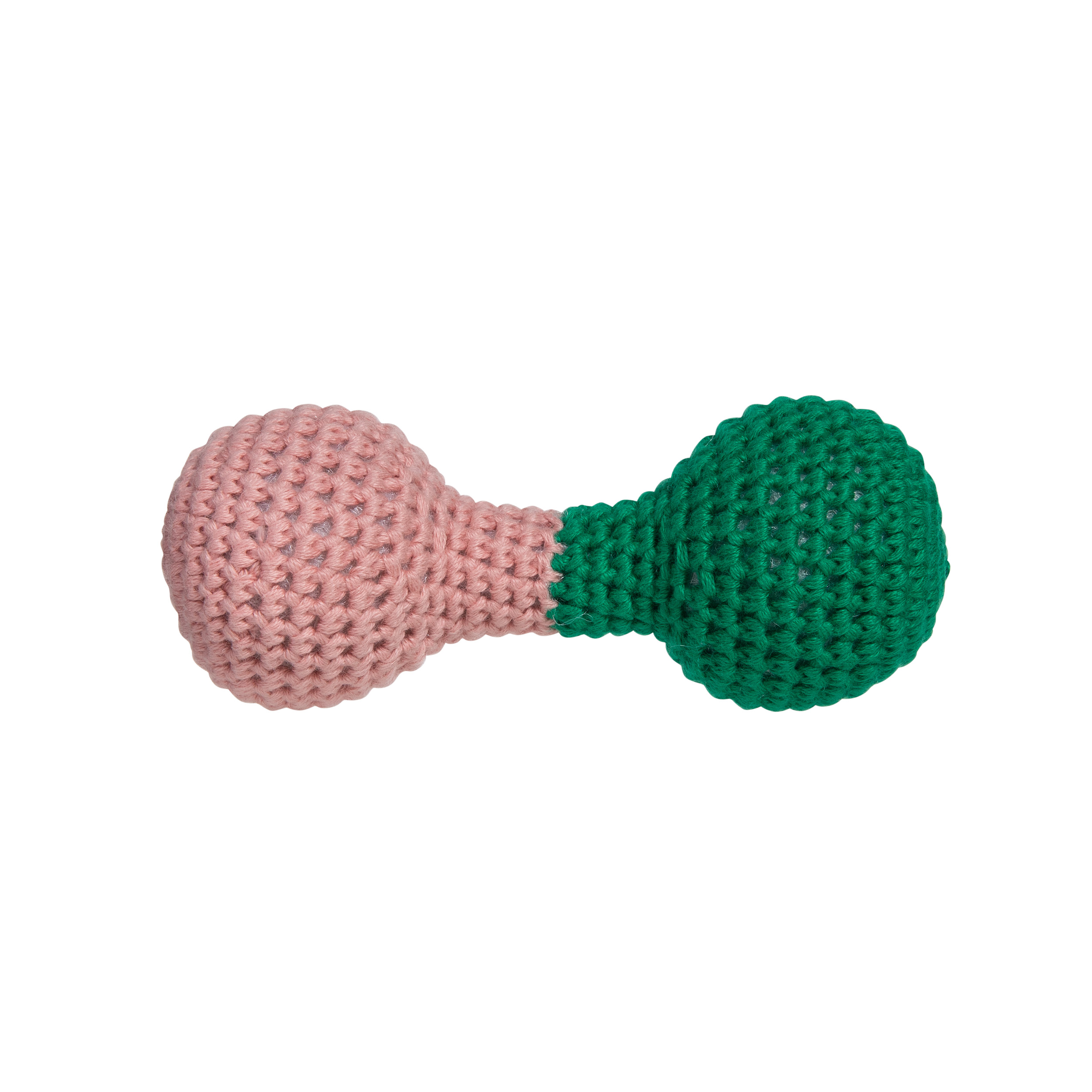 Pink & green Dumbbell crochet rattle