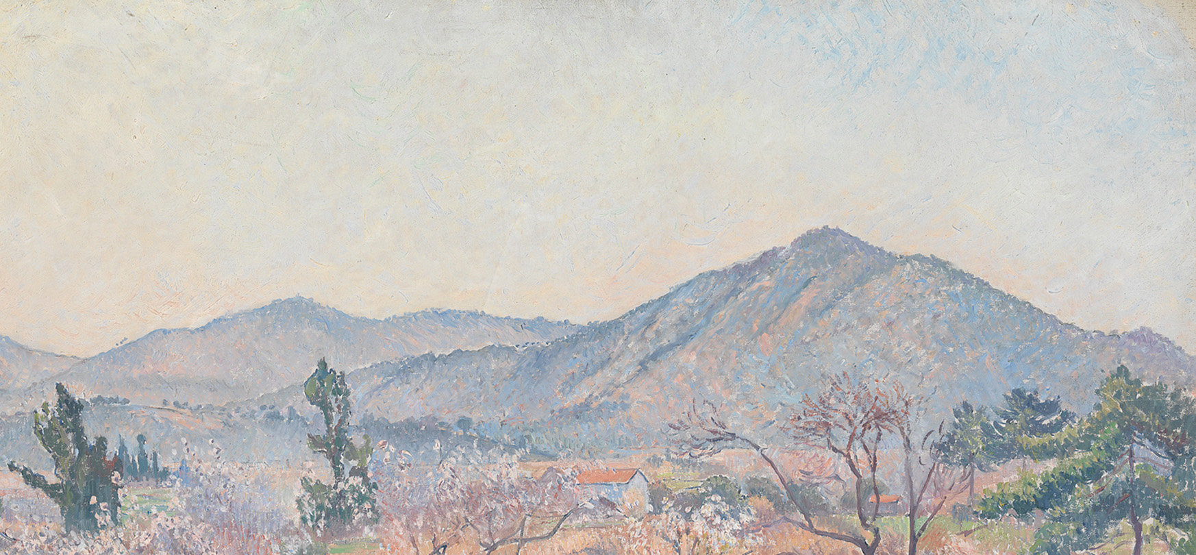 Art prints by landscape themed / Featured Image: Lucien Pissarro: Almond Trees, Le Lavandou (1923)